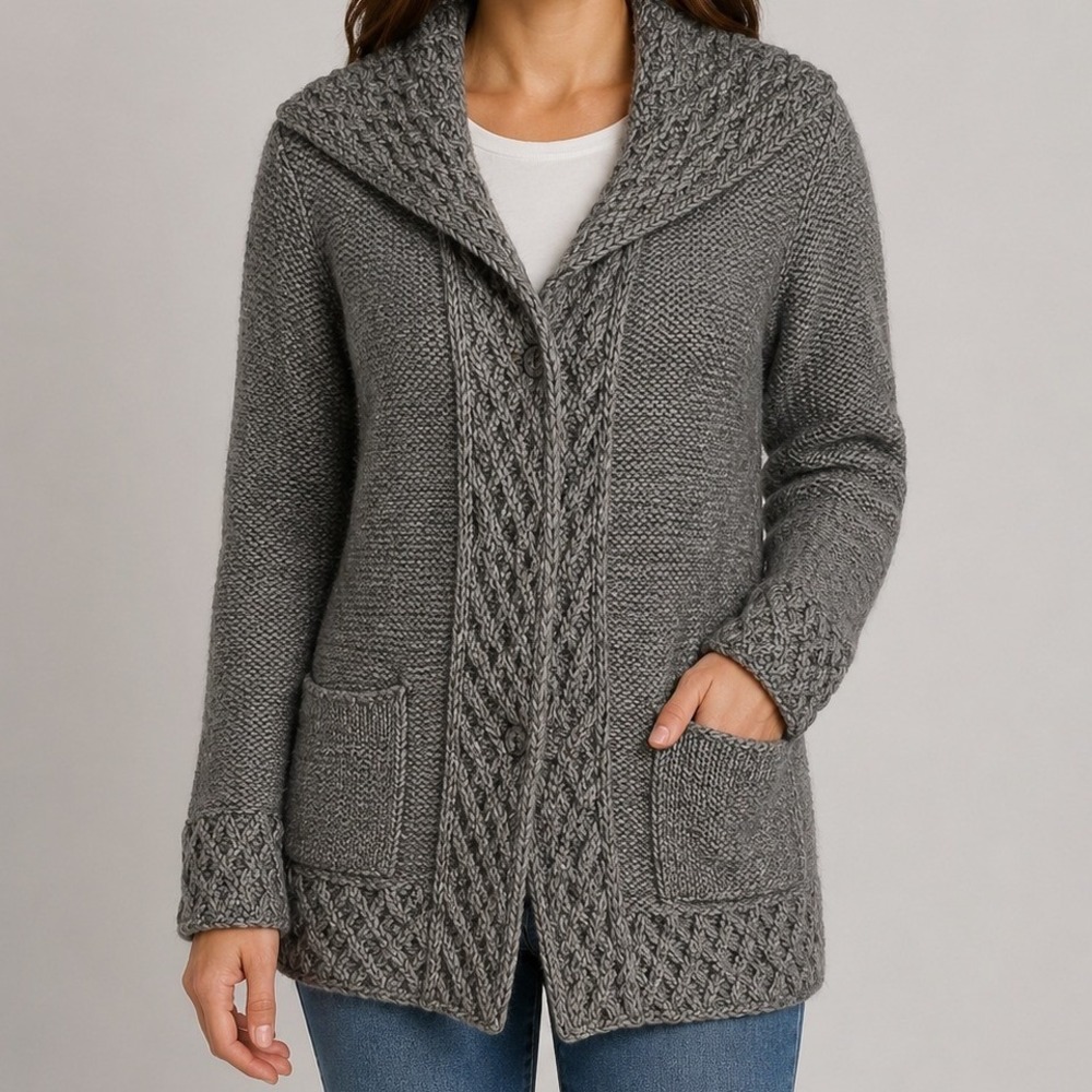 Paola Manfredi Made in Italy Alpaca Wool Gray Knit Sweater Coatigan Size Large